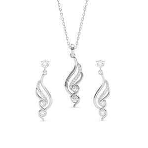 Sterling Silver Swirl Pendant Earrings Chain Necklace Jewellery Set | Platinum Plated, Swiss Zirconia