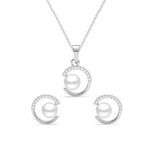 Clara 925 Sterling Silver Zola Real Pearl Pendant Earrings Chain Necklace Jewellery Set | Platinum Plated, Swiss Zirconia | Gift for Women and Girls