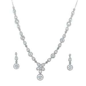 Elegant Silver-Tone CZ Necklace & Earrings Set | Classic Drop Design with Sparkling Cubic Zirconia | Party & Wedding Jewelry for Women