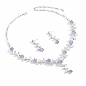 Shining Diva Fashion Latest Stylish Crystal Floral Design Necklace Set for Women | Elegant Party & Wedding Jewelry | Trendy Designer Flower Statement Wear Jewellery