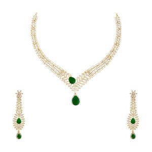 KUSHAL'S Fashion Jewellery ruby rodium-gold polished zircon necklace set with hanging earrings and adjustable chain for women