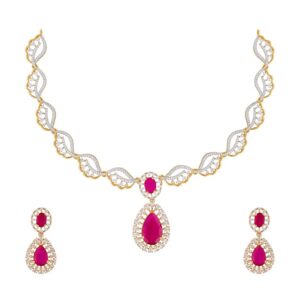 Fashion Jewellery Ruby Rodium-Gold Polished Copper Zircon Necklace, Best for Festive & Special Occasion