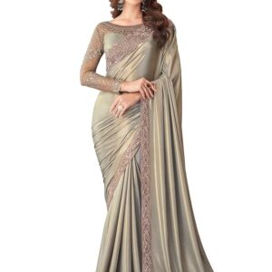 Women's And Girls Embroidery Lace & Sequence Embroidery Chiffon Saree With Unstitched Blouse Piece