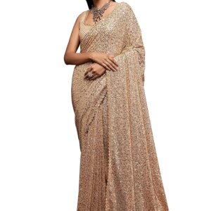 Women's Georgette Heavy Sequins Work Heavy Saree with Blouse
