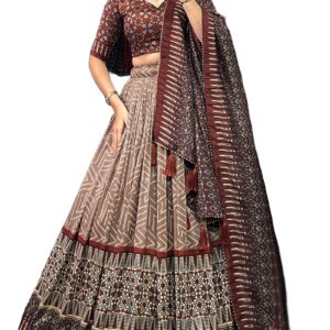 Women's Trending Designeer Tussar Silk Lehenga Choli Print with Foil Work With Unstitched Blouse Patola Print Adorned with Foil Work For Navrati || Wedding || Festival