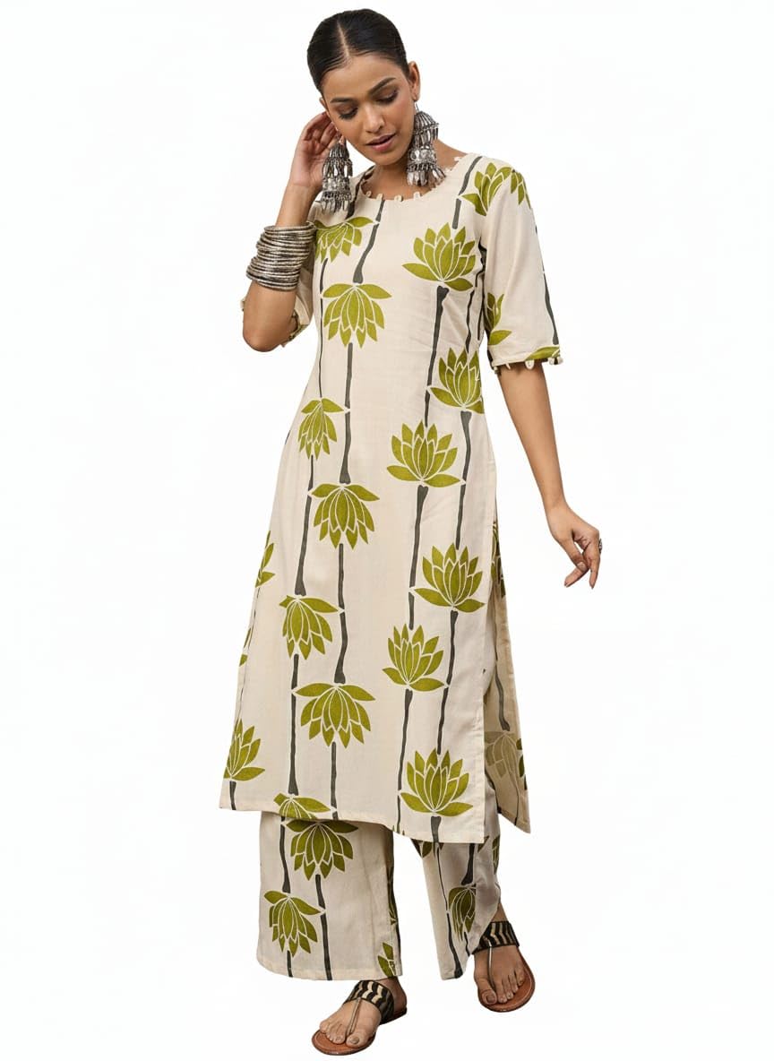 Women Anarkali Dress Printed Cotton Ethnic Wear for Daily and Festive Use | Ankle Length Casual Kurti with Flared Silhouette | V Neck Half Sleeve | Regular Fit Traditional Indian Outfit for Women
