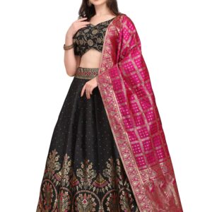 PURVAJA Women's Jacquard Semi-Stitched Lehenga choli