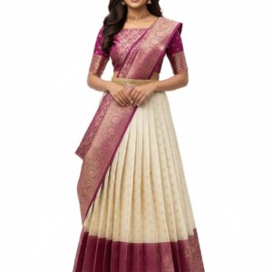RENVAANI Women's Traditional Kanjivaram Kanchipuram Silk Zari Weaving Unstitched Lehenga Choli with Dupatta