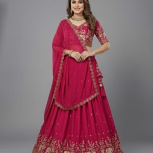 Women's Chinon Embroidered Semi-Stitched Lehenga Choli Kachi Kery