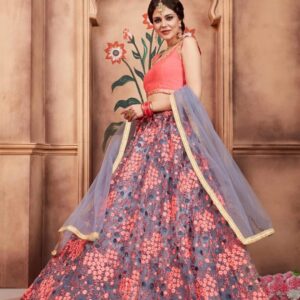 Stylish Net Lehenga Choli for Women | Heavy Embroidered Semi-Stitched Lehenga with Unstitched Blouse & Dupatta