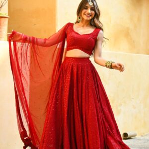 Zeel Clothing Women's Sequins Thread Embroidered Georgette Semi Stitched Lehenga Choli With Dupatta (5124-Women-Lehenga-Choli-Latest)