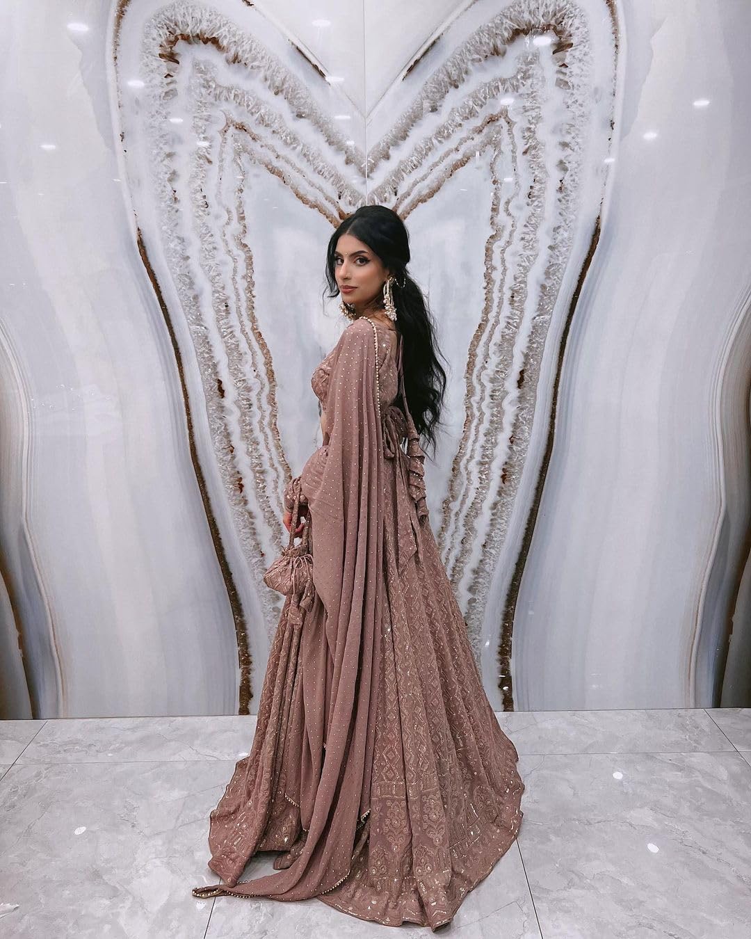 Georgette Sequence Lucknowi Embroidery Work Semi sttiched Lehenga choli set for women