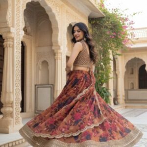 Premium Georgette Lehenga Choli Set with Matching Blouse & Dupatta for Women | Lightweight Designer Lehenga | Graceful Look Traditional Indian Wear (PINK) (free Size)