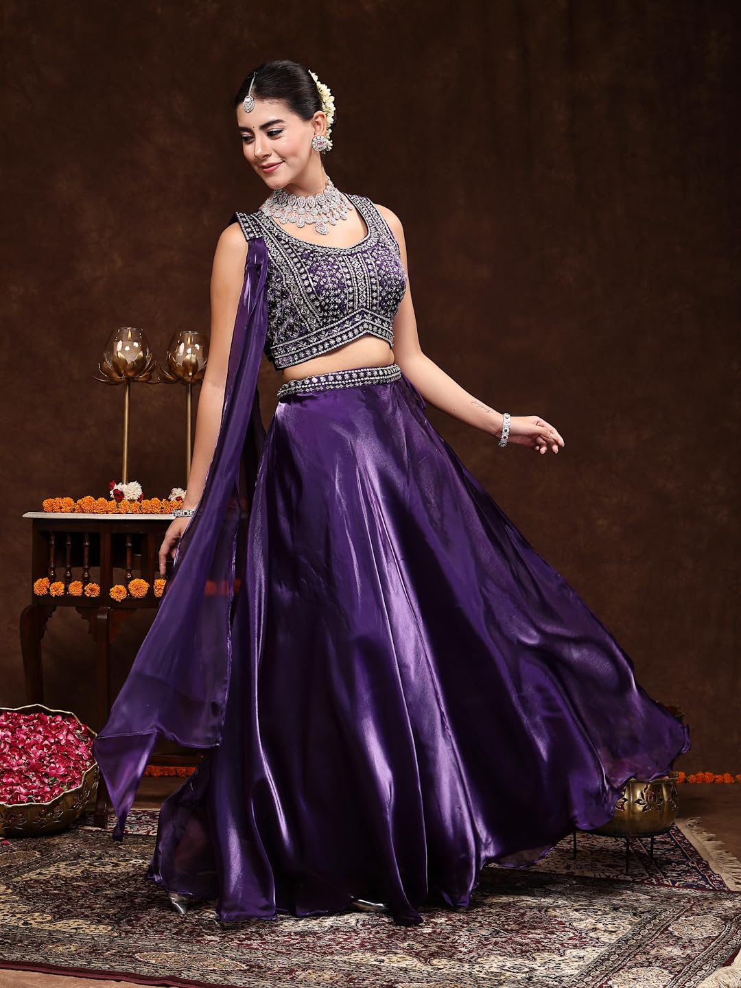 Stylum Women's Embroidered Readymade Silk Lehenga Choli With Dupatta