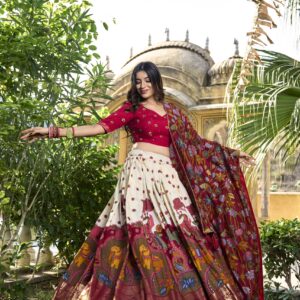 LooknBook Art Women's Wedding Special Tussar Silk With Kalamkari Print Lehenga Choli