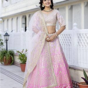 TRENDMALLS Women's Satin Sequin Embroidery Bridal Lehenga Choli with Net Dupatta |Bridal Wedding Lehenga Choli for women