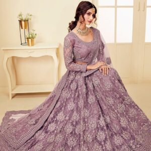 Women's Semi Stitched Net Lehenga Choli with Embroidered Pattern Unstitched Blouse Piece and Dupatta Set | Women's Lehenga Choli